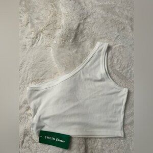 White One-Shoulder Ribbed Top